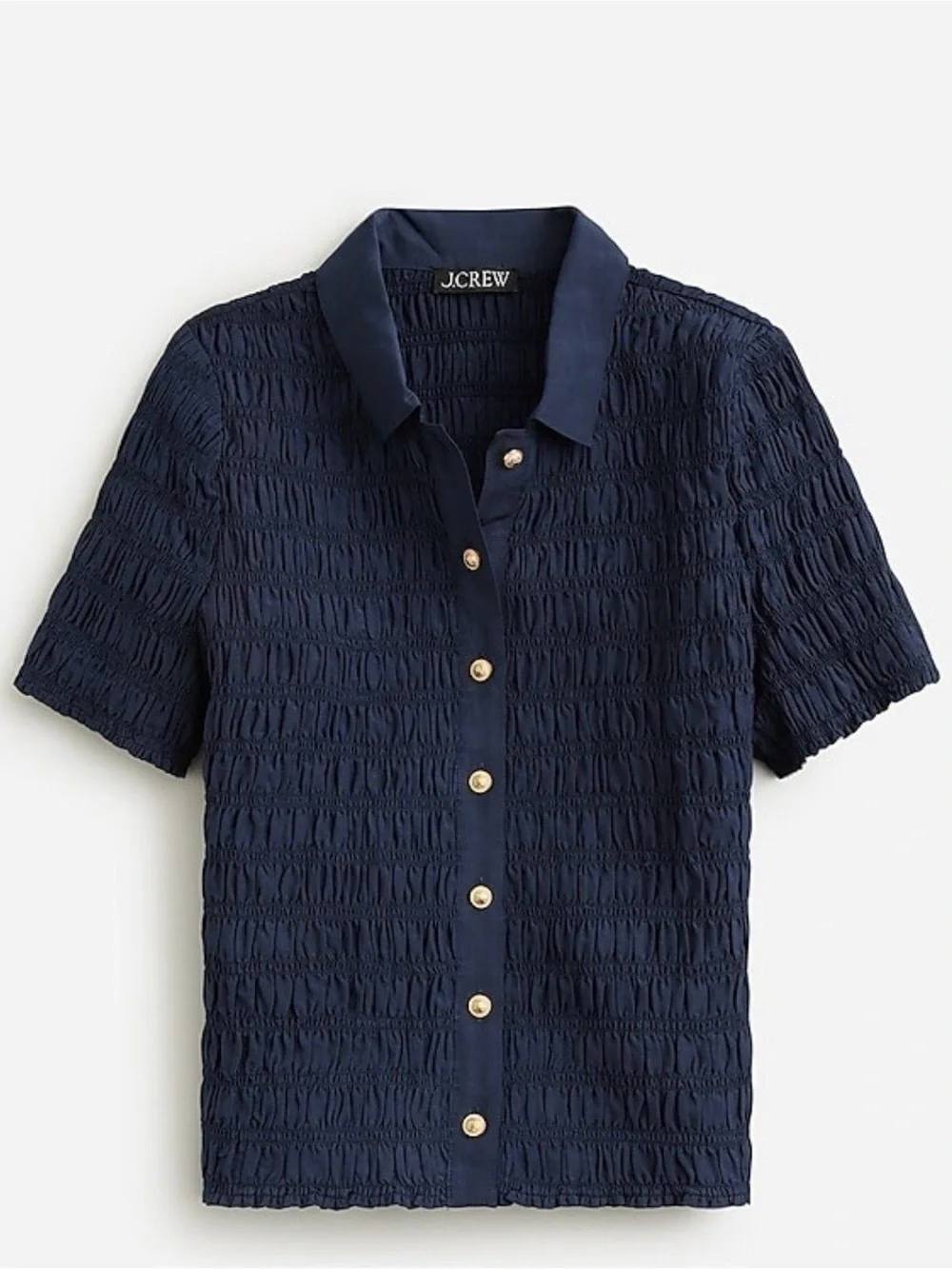 J. Crew Navy Smocked button-up shirt in cotton-blend voile